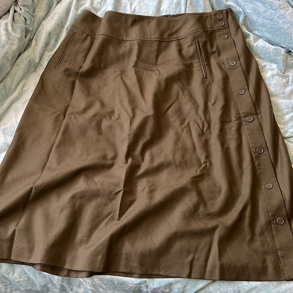 NWT Talbots Olive Green Flannel Long Button Down Skirt 20W